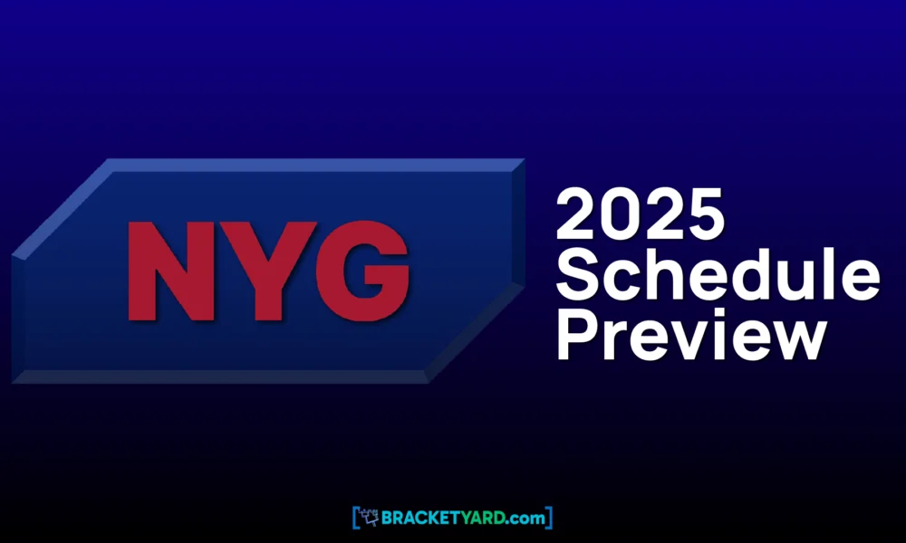 2025 New York Giants preview of the schedule - blue background with red lettering