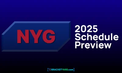 2025 New York Giants preview of the schedule - blue background with red lettering