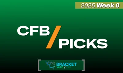CFB Picks - 2025 Week 0-01 - green gradient background with Bracket Yard logo
