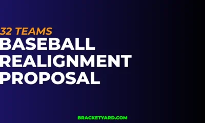 MLB Realignment Proposal 32 Teams- blue and black background