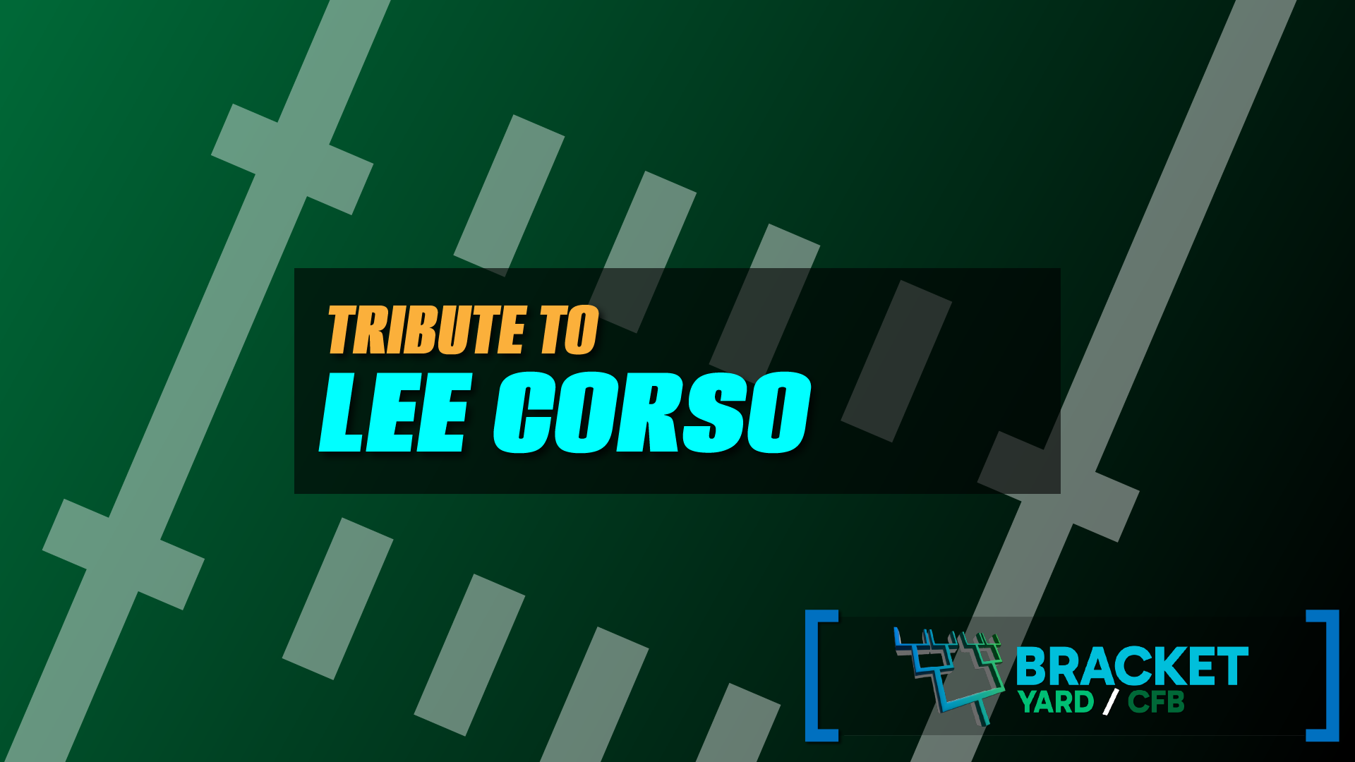 Tribute to Lee Corso - football field artwork, green surface with white hashmarks