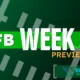 2025 CFB Week 2 Preview - football field artwork, green surface with white hashmarks - CFB Week 1 Preview against a light green background with the Bracket Yard logo