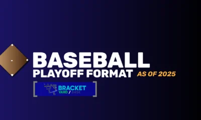 MLB Playoff Format as of 2025 - baseball diamond art on a blue and black gradient background