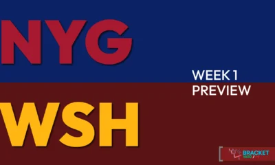 2025 Giants Week 1 Preview - NYG preview - blue and red for New York Giants, burgundy and gold for Washington Commanders