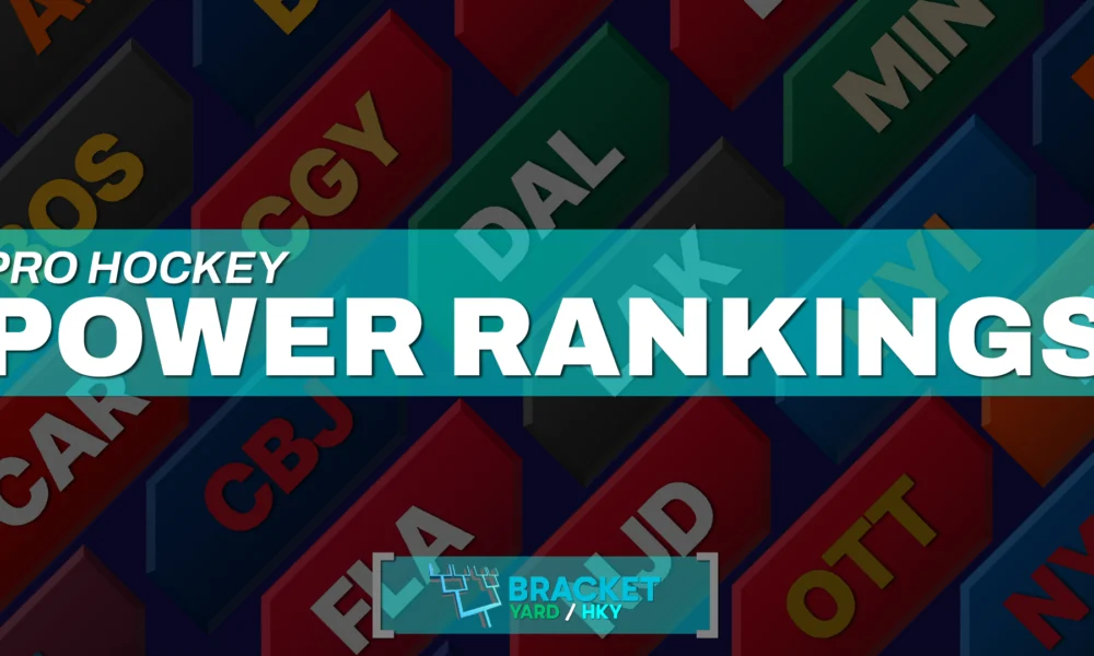 2025-26 NHL Power Rankings main graphic - various NHL team colors in background
