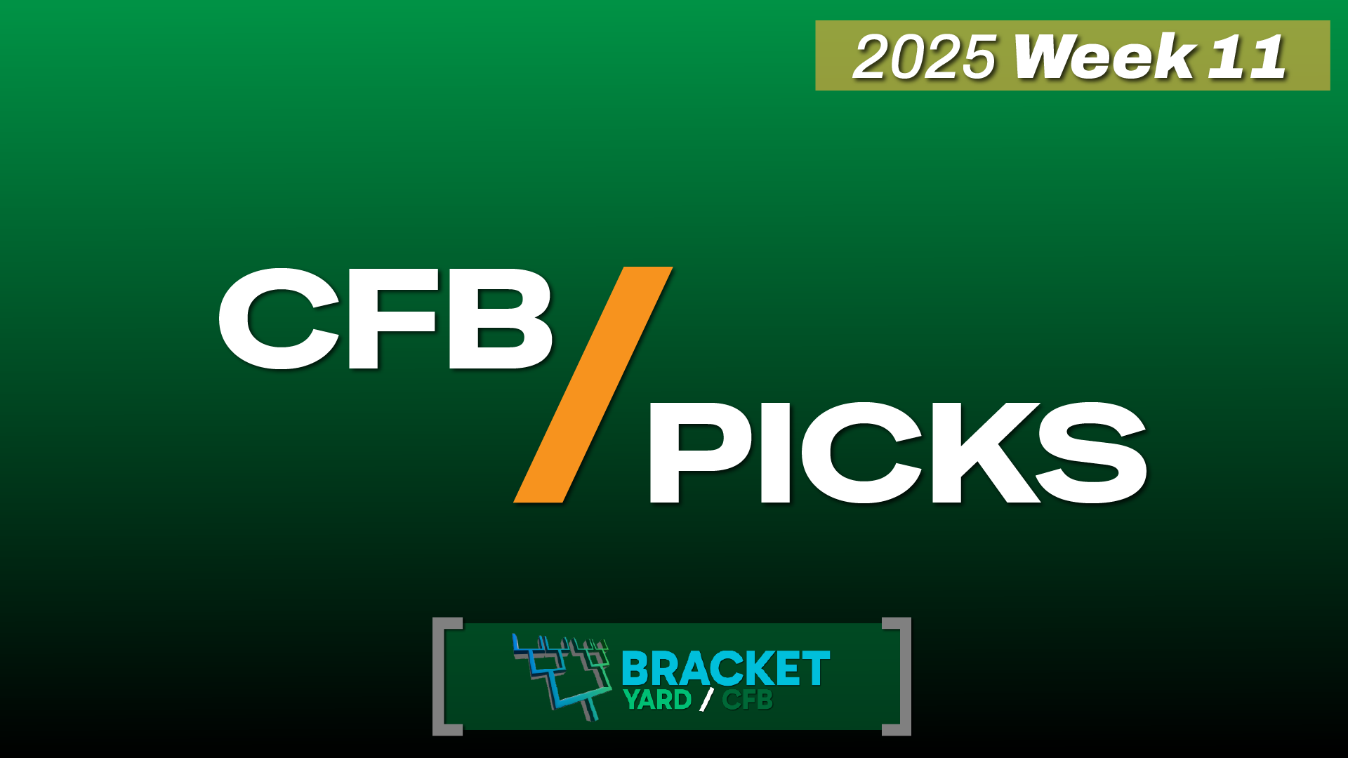 CFB Picks - 2025 Week 11 - green gradient background with Bracket Yard logo