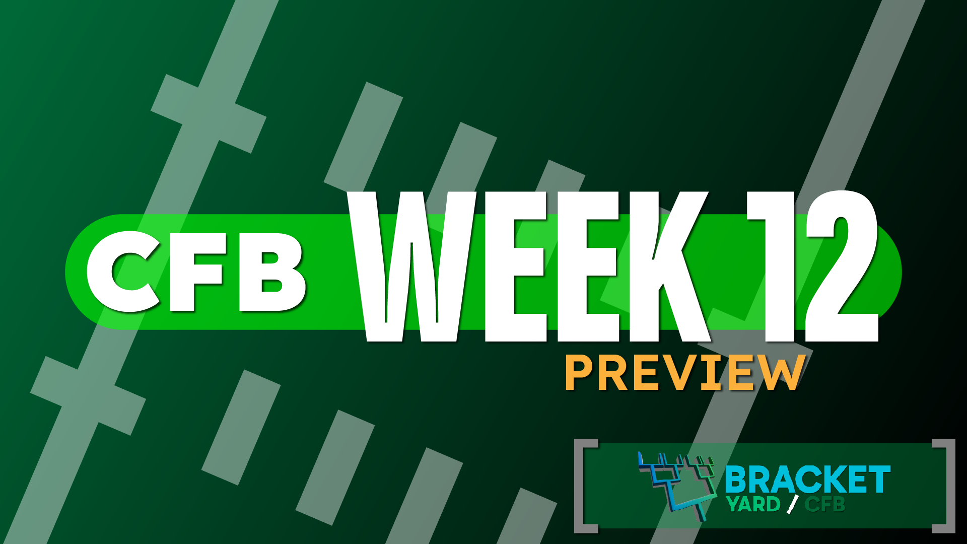 CFB Week 12 Preview & Picks - football field artwork, green surface with white hashmarks - 2025 college football season